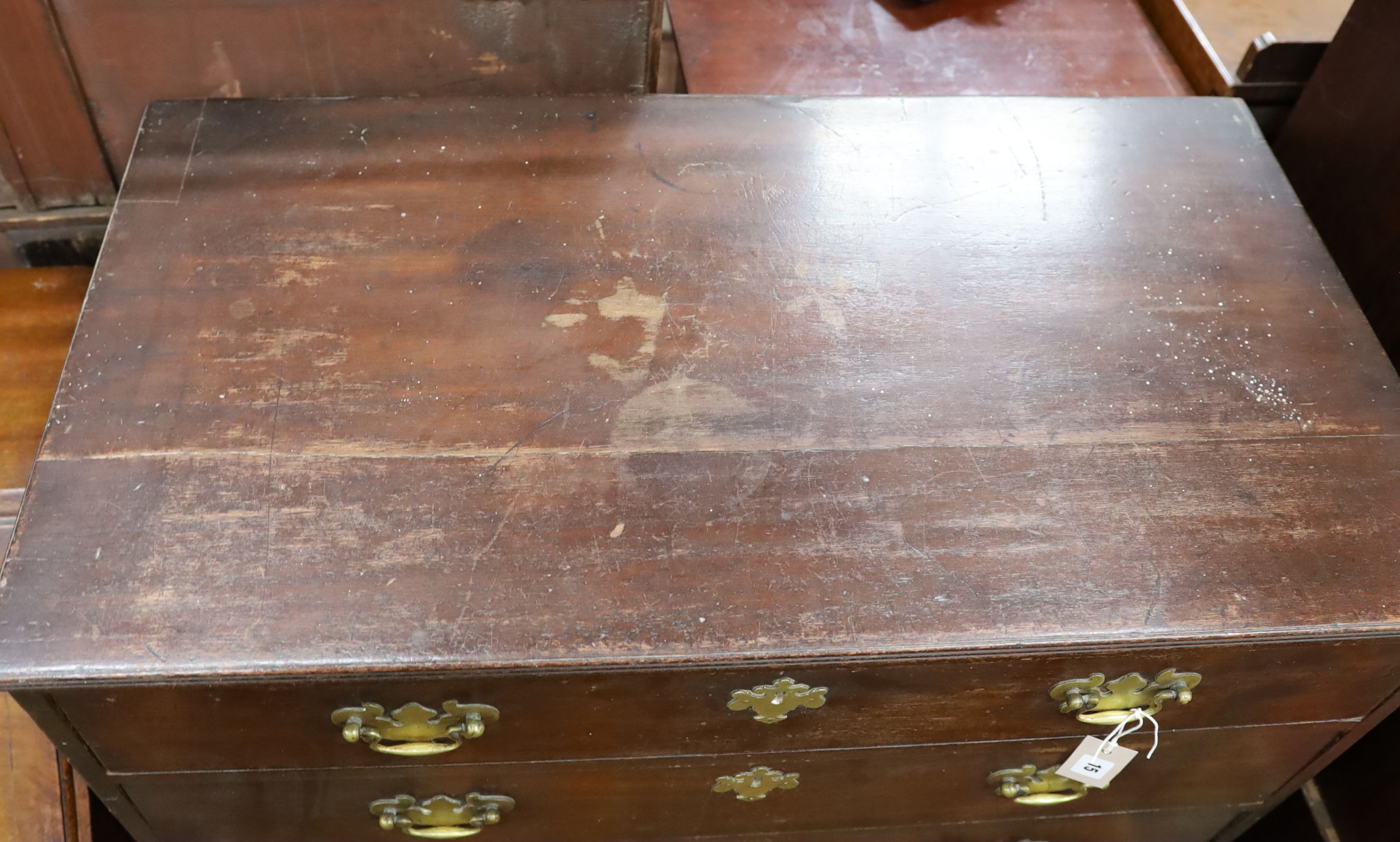 A 19th century mahogany chest on later stand, width 94cm, depth 50cm, height 115cm